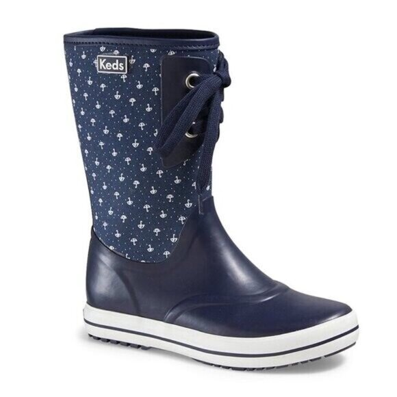 Ladies Keds Waterproof Rubber Boots - Navy Blue with Umbrella Pattern Size‎ 6 - Picture 1 of 10